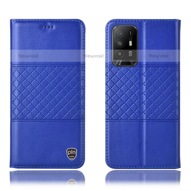 Leather Case Stands Flip Cover Holder H11P for Oppo F19 Pro+ Plus 5G Blue