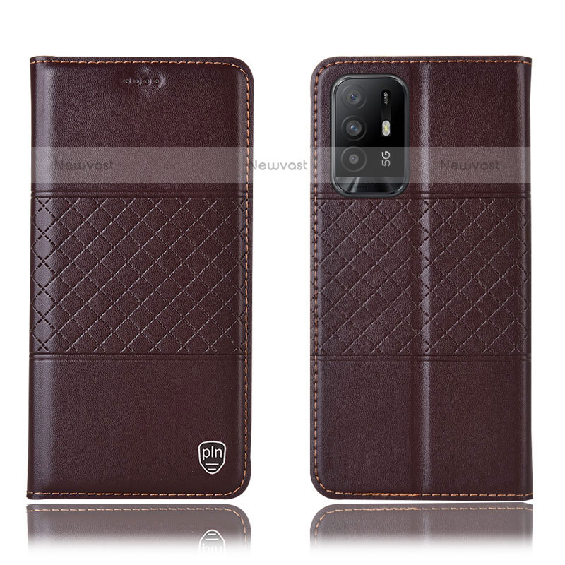 Leather Case Stands Flip Cover Holder H11P for Oppo F19 Pro+ Plus 5G Brown