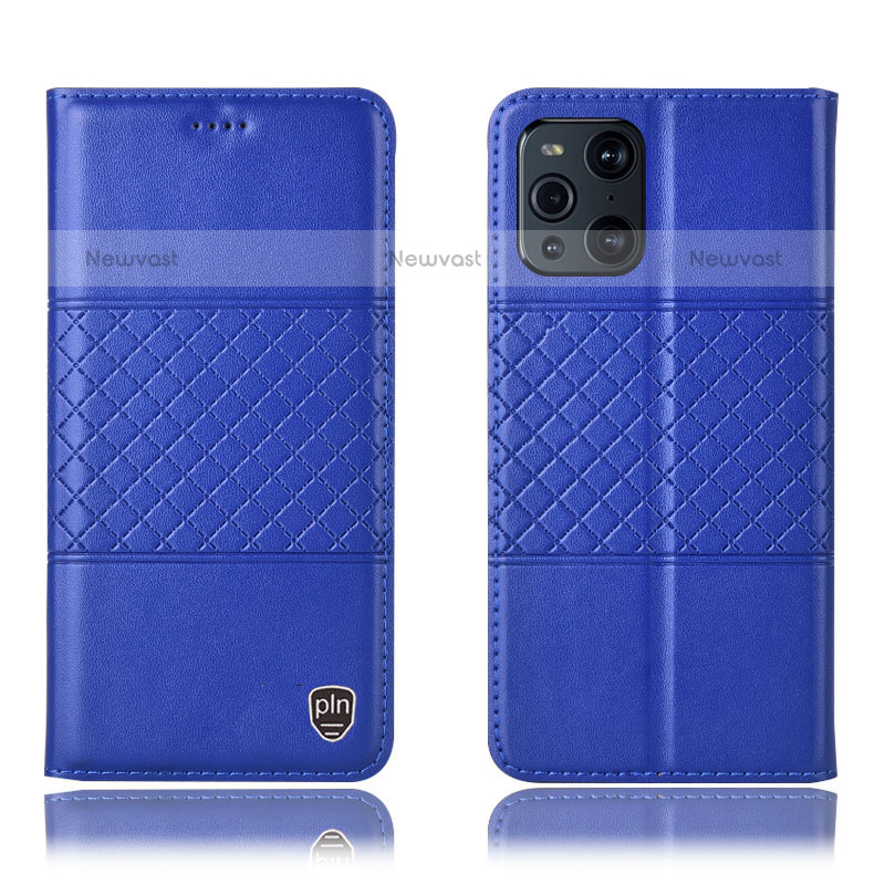Leather Case Stands Flip Cover Holder H11P for Oppo Find X3 Pro 5G Blue