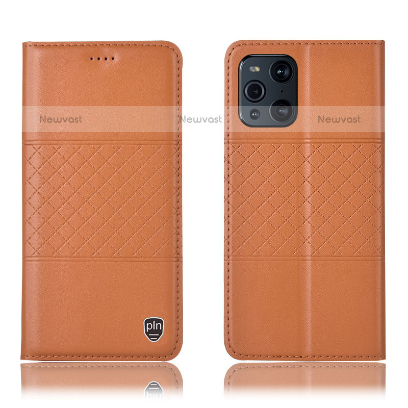 Leather Case Stands Flip Cover Holder H11P for Oppo Find X3 Pro 5G Orange