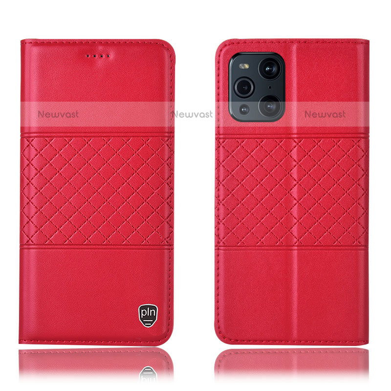 Leather Case Stands Flip Cover Holder H11P for Oppo Find X3 Pro 5G Red