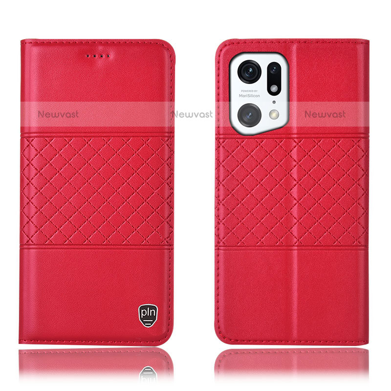Leather Case Stands Flip Cover Holder H11P for Oppo Find X5 Pro 5G Red