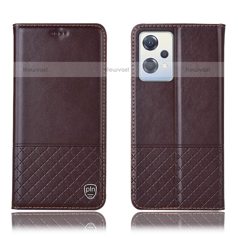 Leather Case Stands Flip Cover Holder H11P for Oppo K10X 5G Brown