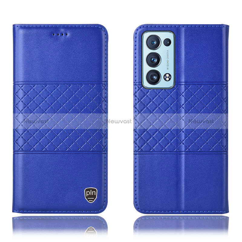 Leather Case Stands Flip Cover Holder H11P for Oppo Reno6 Pro 5G Blue