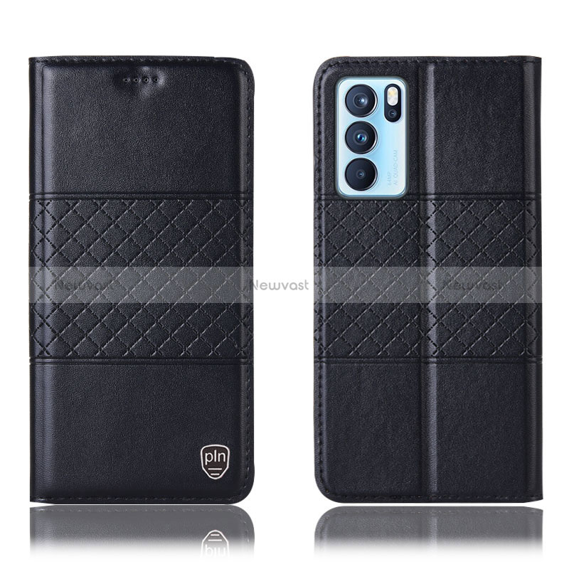 Leather Case Stands Flip Cover Holder H11P for Oppo Reno6 Pro 5G India Black