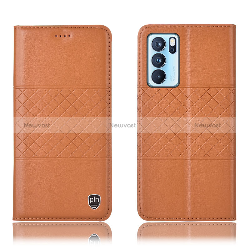 Leather Case Stands Flip Cover Holder H11P for Oppo Reno6 Pro 5G India Orange