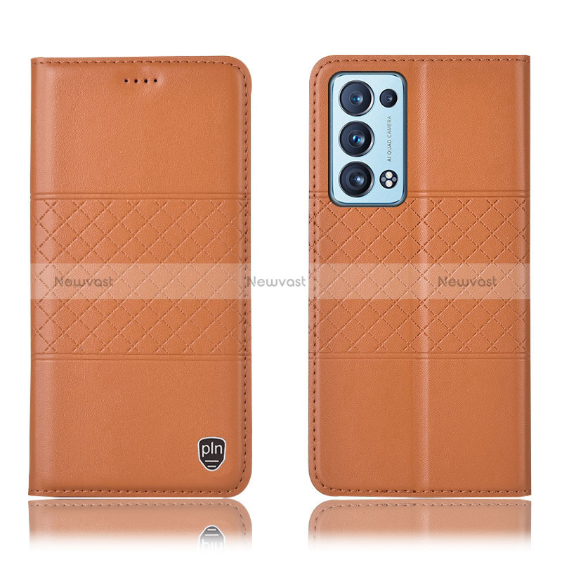 Leather Case Stands Flip Cover Holder H11P for Oppo Reno6 Pro 5G Orange