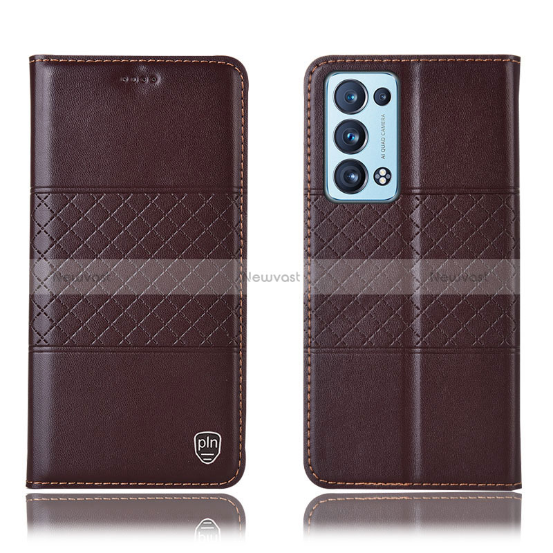 Leather Case Stands Flip Cover Holder H11P for Oppo Reno6 Pro+ Plus 5G Brown