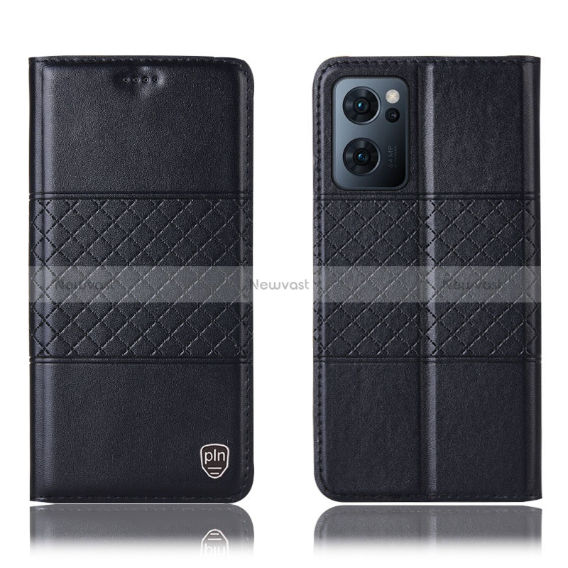 Leather Case Stands Flip Cover Holder H11P for Oppo Reno7 5G Black