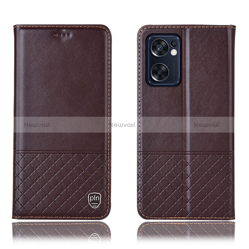 Leather Case Stands Flip Cover Holder H11P for Oppo Reno7 SE 5G Brown