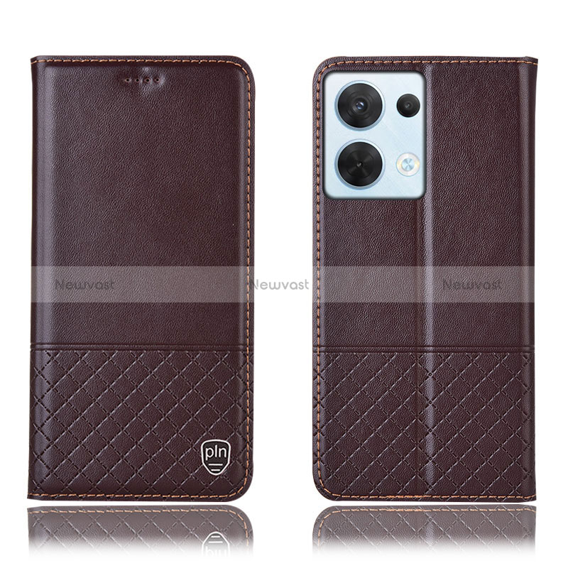 Leather Case Stands Flip Cover Holder H11P for Oppo Reno8 5G Brown