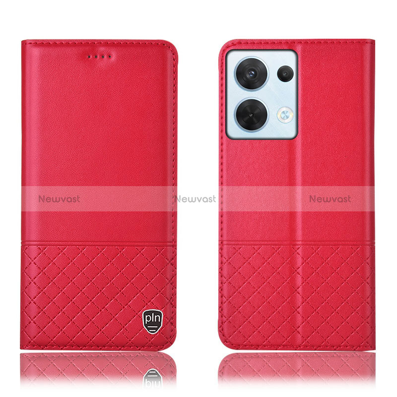 Leather Case Stands Flip Cover Holder H11P for Oppo Reno8 5G Red