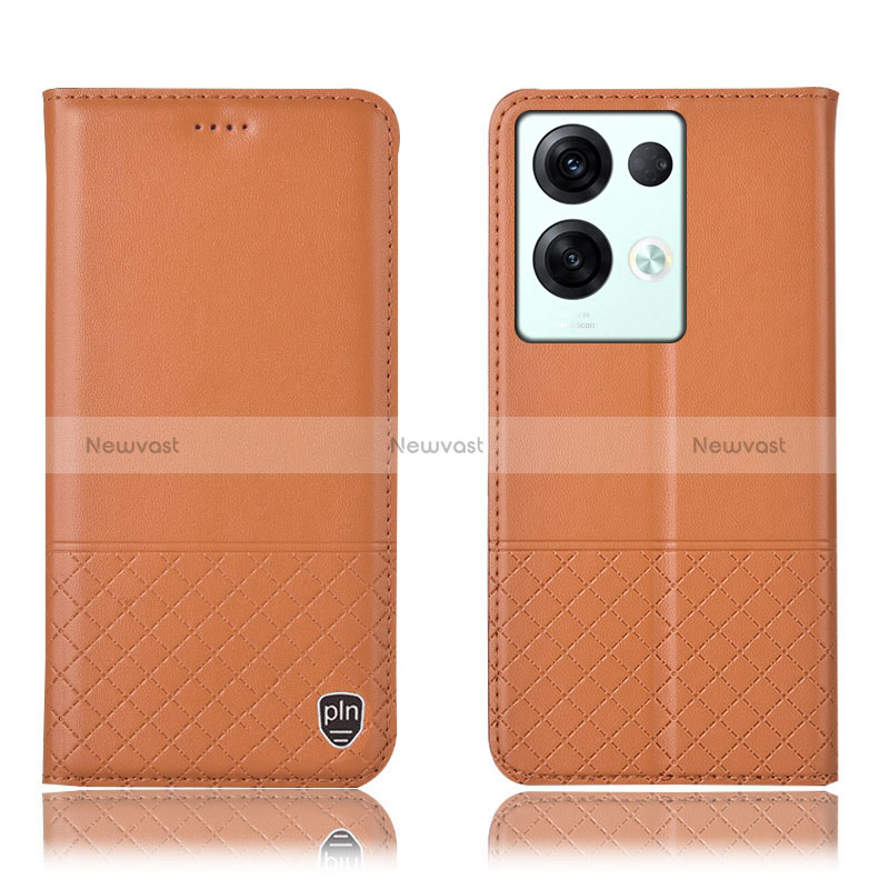 Leather Case Stands Flip Cover Holder H11P for Oppo Reno8 Pro 5G Orange