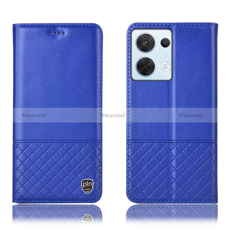Leather Case Stands Flip Cover Holder H11P for Oppo Reno9 Pro 5G Blue