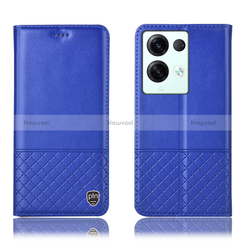 Leather Case Stands Flip Cover Holder H11P for Oppo Reno9 Pro+ Plus 5G Blue