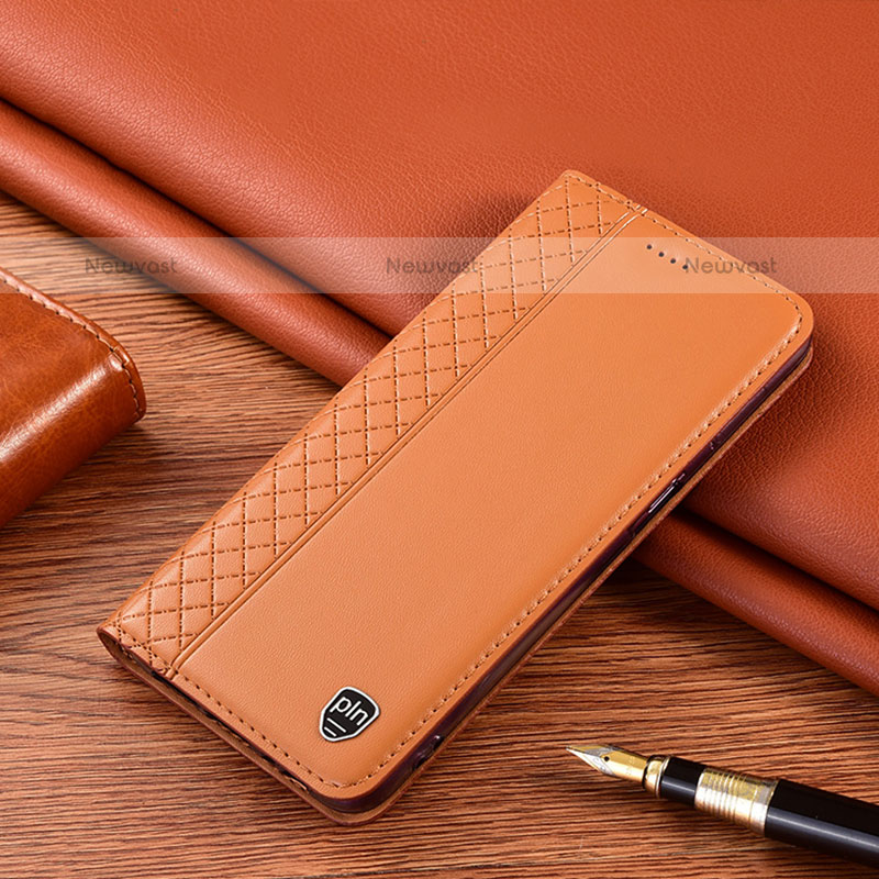 Leather Case Stands Flip Cover Holder H11P for Samsung Galaxy A20 Orange