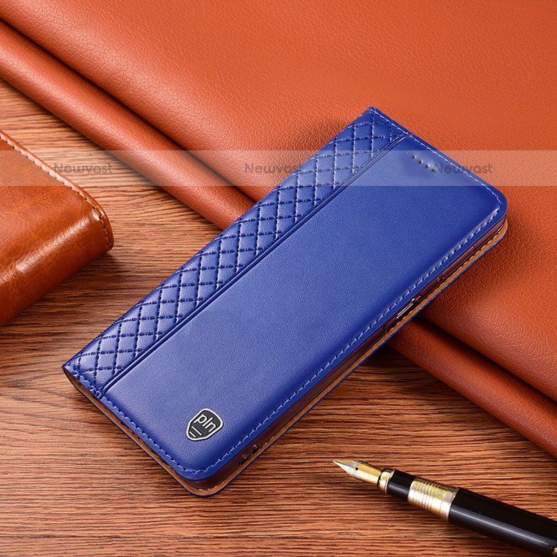 Leather Case Stands Flip Cover Holder H11P for Samsung Galaxy M21 Blue