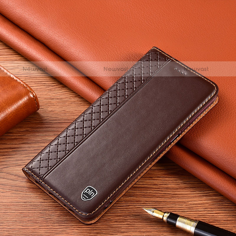 Leather Case Stands Flip Cover Holder H11P for Samsung Galaxy M51 Brown