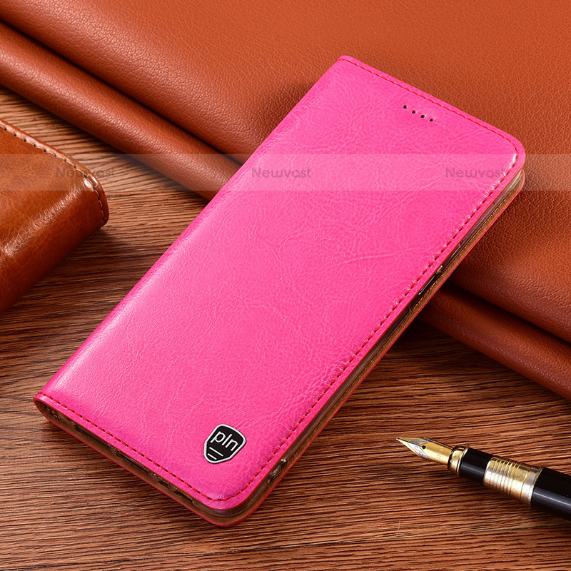 Leather Case Stands Flip Cover Holder H11P for Samsung Galaxy S23 Plus 5G Hot Pink