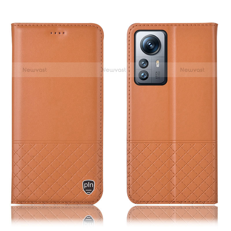Leather Case Stands Flip Cover Holder H11P for Xiaomi Mi 12 Pro 5G Orange