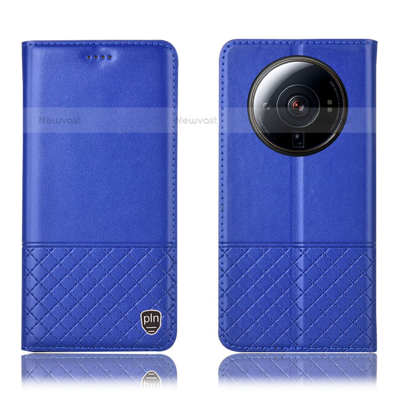 Leather Case Stands Flip Cover Holder H11P for Xiaomi Mi 12 Ultra 5G Blue
