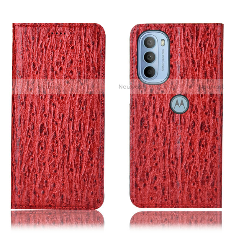 Leather Case Stands Flip Cover Holder H15P for Motorola Moto G31 Red