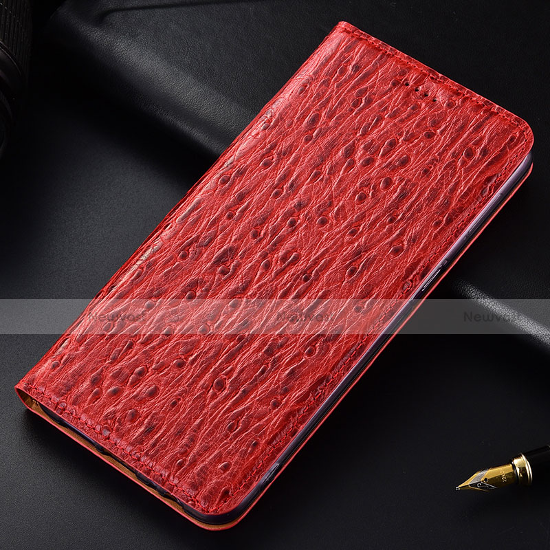 Leather Case Stands Flip Cover Holder H15P for Motorola Moto G40 Fusion Red