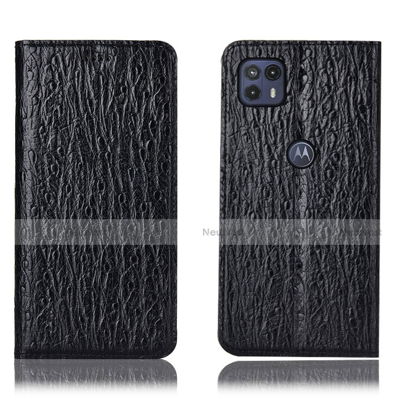 Leather Case Stands Flip Cover Holder H15P for Motorola Moto G50 5G Black