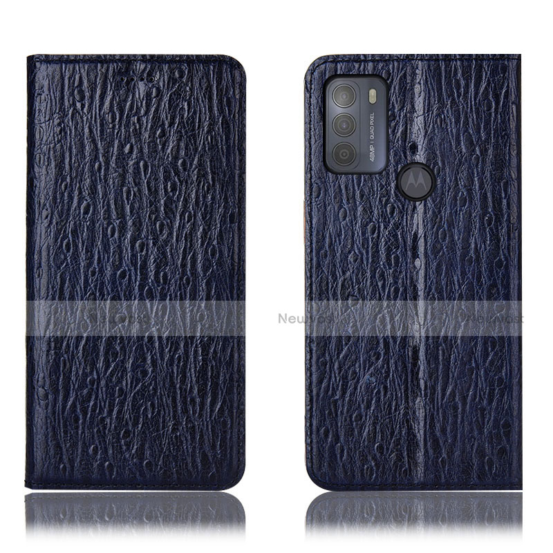 Leather Case Stands Flip Cover Holder H15P for Motorola Moto G50 Blue