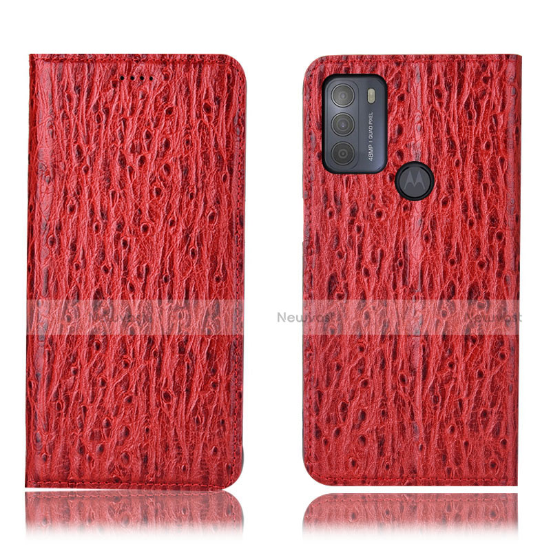 Leather Case Stands Flip Cover Holder H15P for Motorola Moto G50 Red