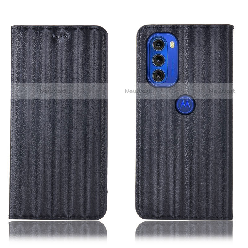 Leather Case Stands Flip Cover Holder H15P for Motorola Moto G51 5G Black