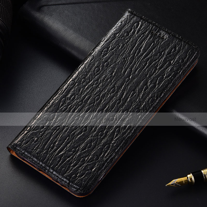 Leather Case Stands Flip Cover Holder H15P for Motorola Moto G62 5G Black
