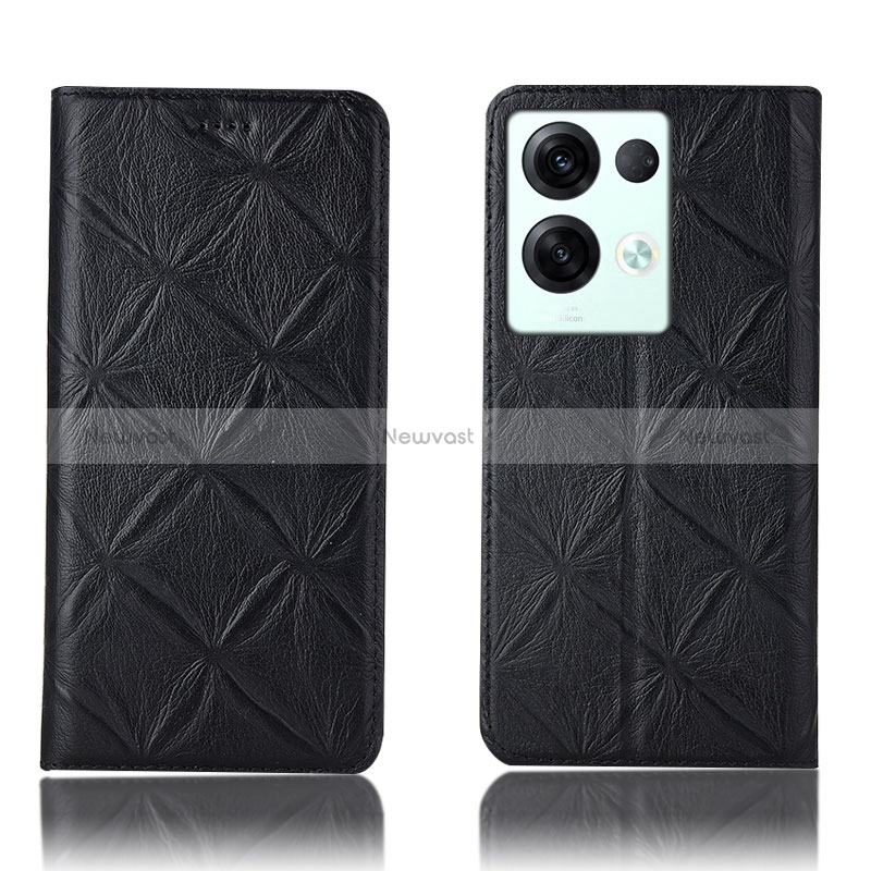 Leather Case Stands Flip Cover Holder H15P for Oppo Reno8 Pro+ Plus 5G Black