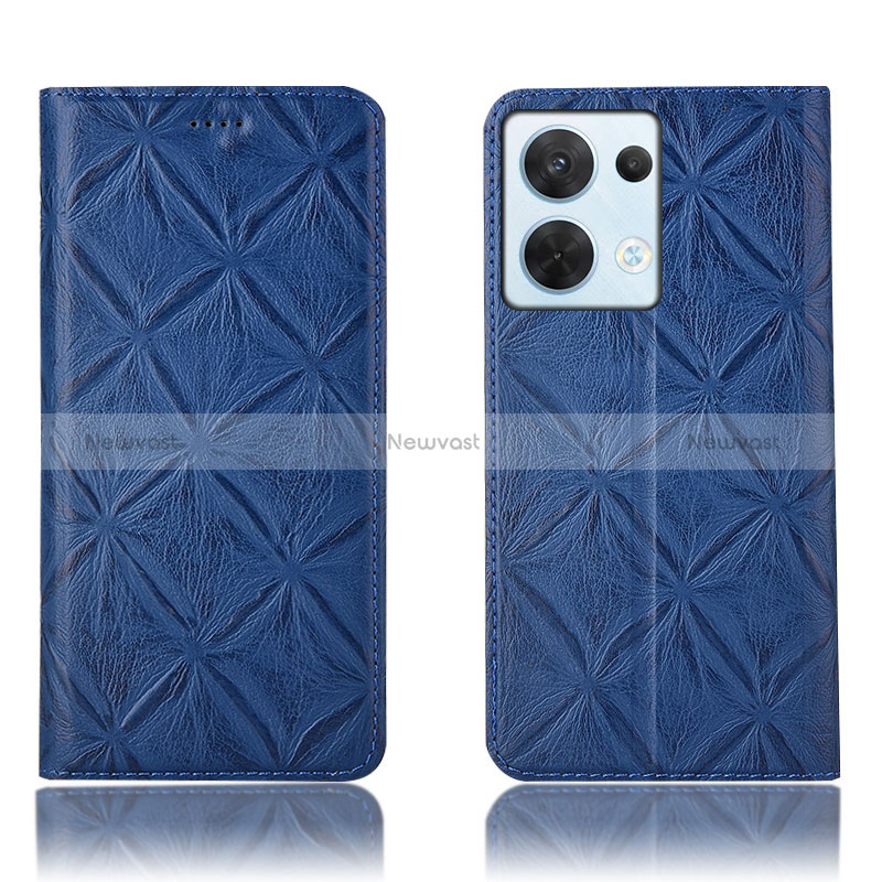 Leather Case Stands Flip Cover Holder H15P for Oppo Reno9 Pro 5G Blue