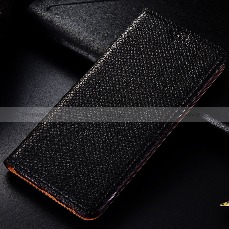 Leather Case Stands Flip Cover Holder H15P for Samsung Galaxy A10 Black