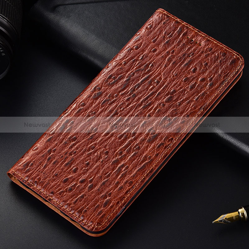 Leather Case Stands Flip Cover Holder H15P for Samsung Galaxy A21s Brown