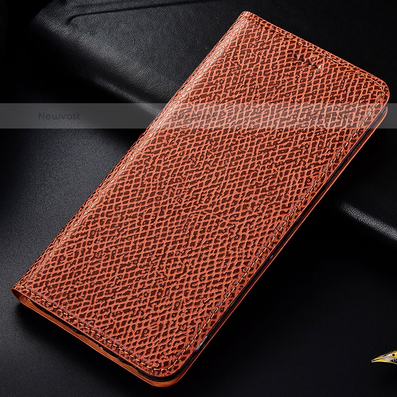 Leather Case Stands Flip Cover Holder H15P for Samsung Galaxy A23 5G Brown