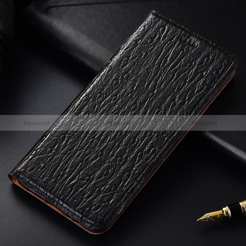 Leather Case Stands Flip Cover Holder H15P for Samsung Galaxy A50S Black