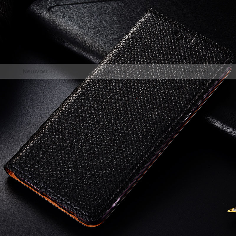 Leather Case Stands Flip Cover Holder H15P for Samsung Galaxy M21 Black