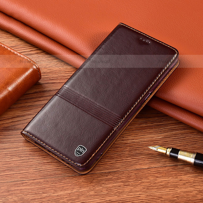 Leather Case Stands Flip Cover Holder H15P for Vivo iQOO 8 5G Brown