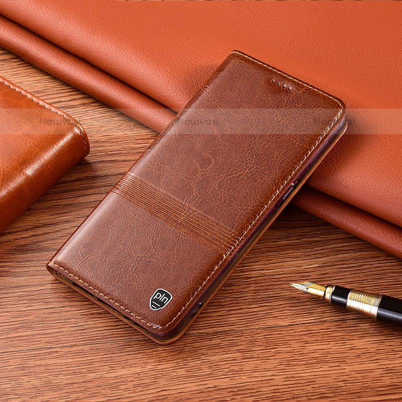 Leather Case Stands Flip Cover Holder H15P for Vivo iQOO 8 5G Light Brown
