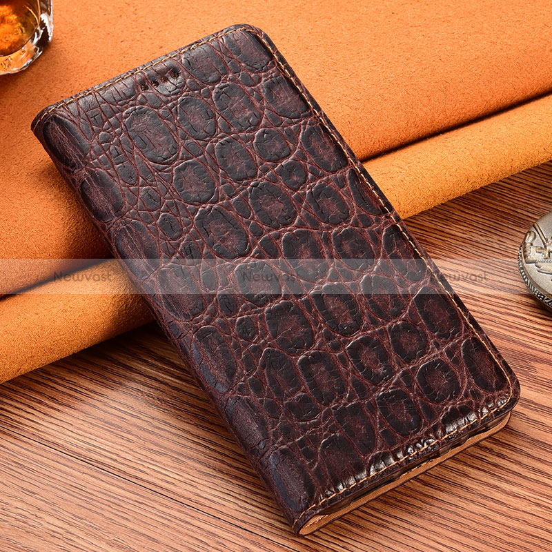 Leather Case Stands Flip Cover Holder H16P for Apple iPhone XR Brown