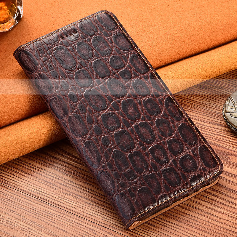 Leather Case Stands Flip Cover Holder H16P for Motorola Moto Edge 20 Pro 5G Brown
