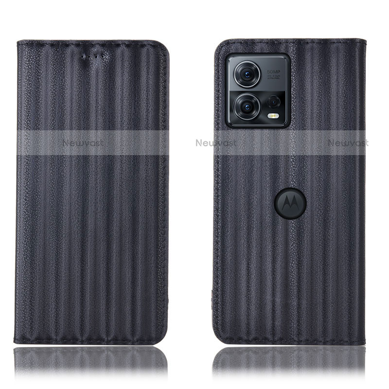 Leather Case Stands Flip Cover Holder H16P for Motorola Moto Edge 30 Fusion 5G Black