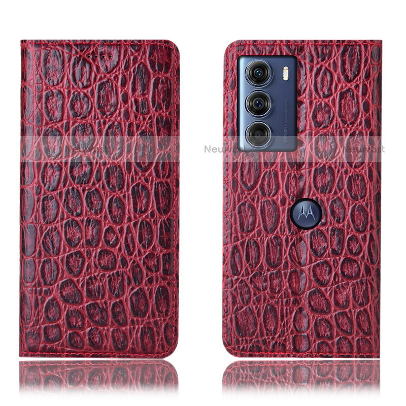 Leather Case Stands Flip Cover Holder H16P for Motorola Moto Edge S30 5G Red