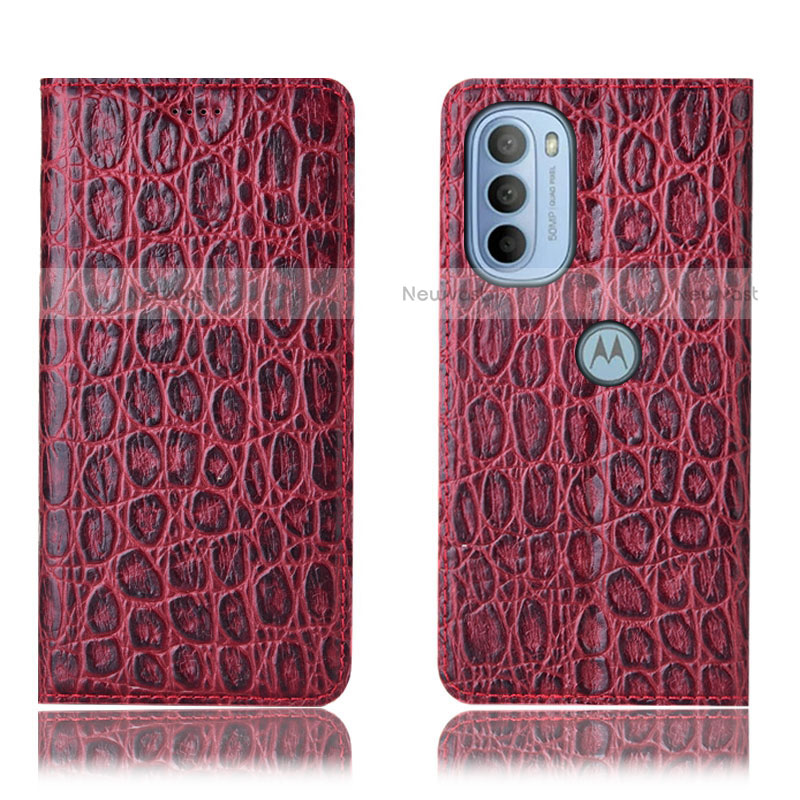 Leather Case Stands Flip Cover Holder H16P for Motorola Moto G31 Red
