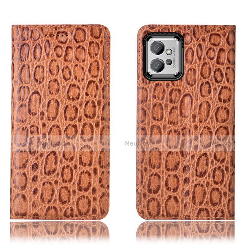 Leather Case Stands Flip Cover Holder H16P for Motorola Moto G32 Light Brown