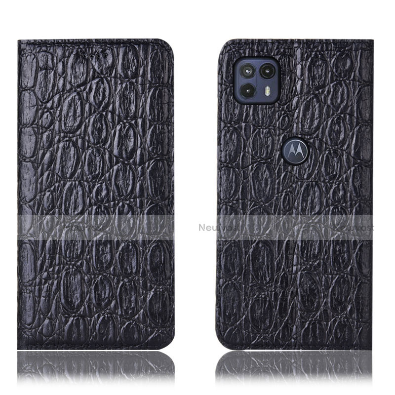 Leather Case Stands Flip Cover Holder H16P for Motorola Moto G50 5G Black