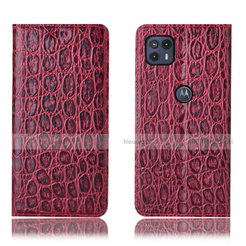 Leather Case Stands Flip Cover Holder H16P for Motorola Moto G50 5G Red