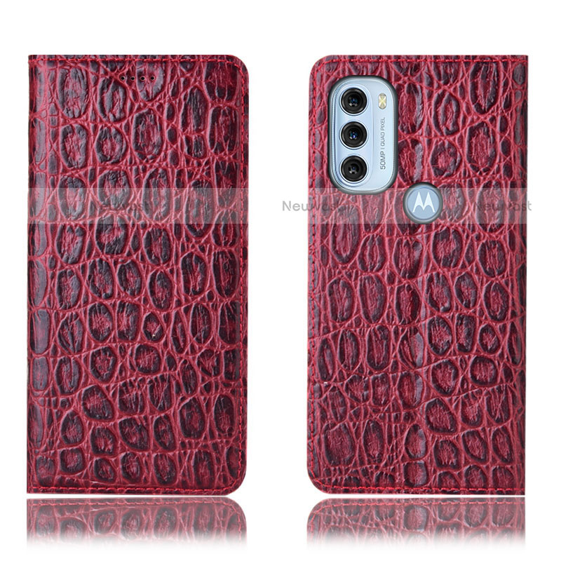 Leather Case Stands Flip Cover Holder H16P for Motorola Moto G71 5G Red